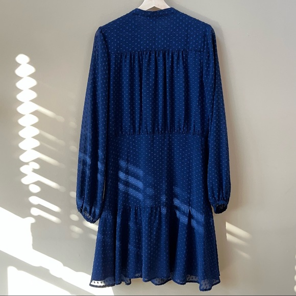 Anthropologie Yumi Kim Valencia Dropped Waist Swiss Dot Dress Navy Womens Sz XL - Picture 6 of 16
